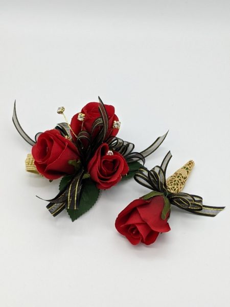 red roses with black organza