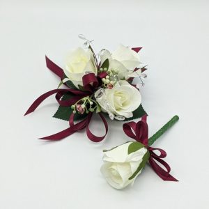 white roses on a silver elasticated band