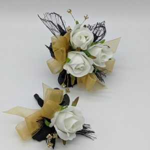 white roses with black netting
