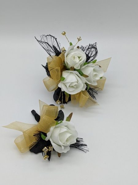 white roses with black netting