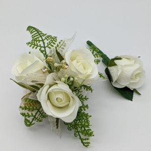white roses with gold diamante spray
